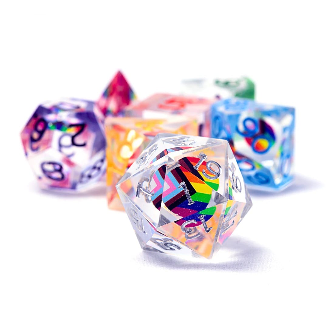 The Progress Pride Dice from Sirius Dice