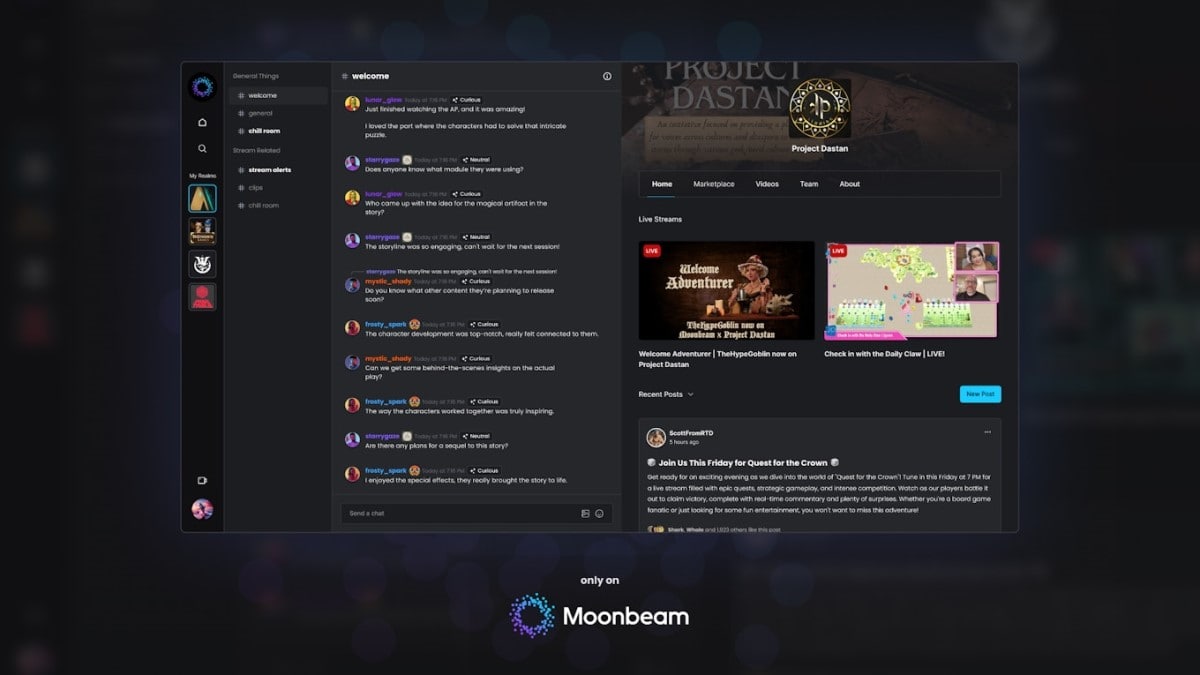 A screenshot of Project Dastan being featured on the platform Moonbeam