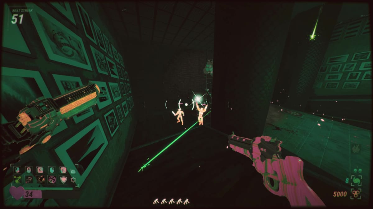 The player shooting at enemies from the air in Robobeat