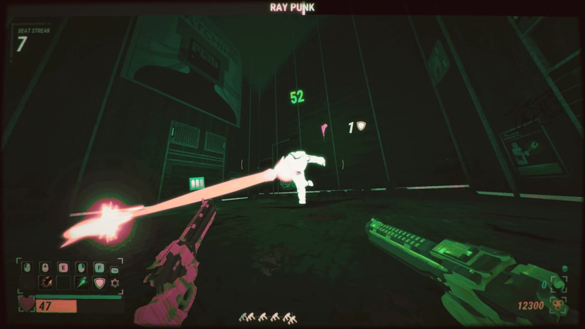 The player fighting the Ray Punk boss in Robobeat