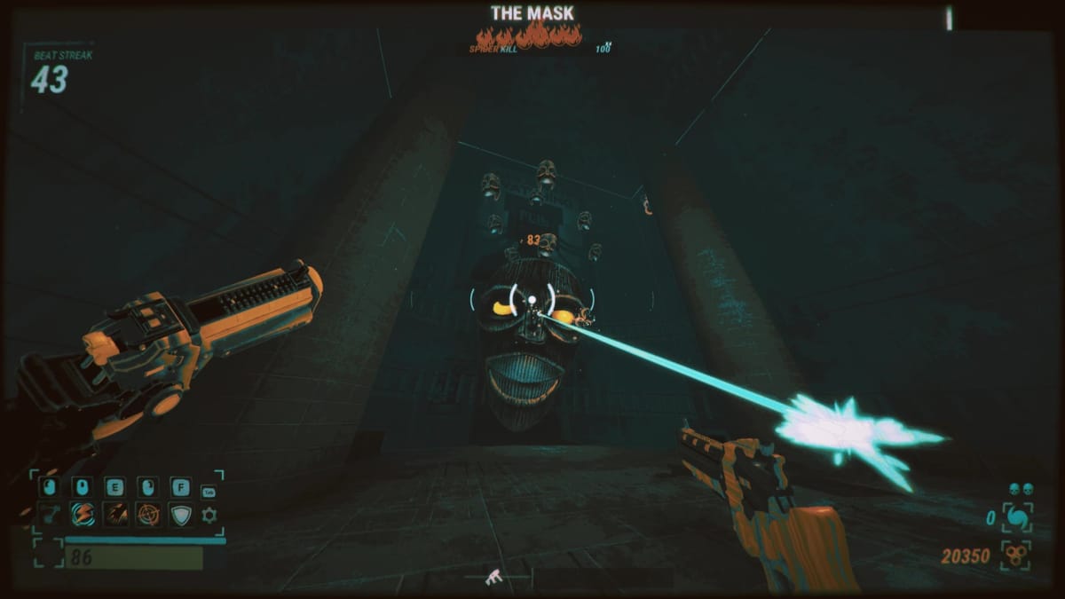 The player shooting at the Mask boss in Robobeat