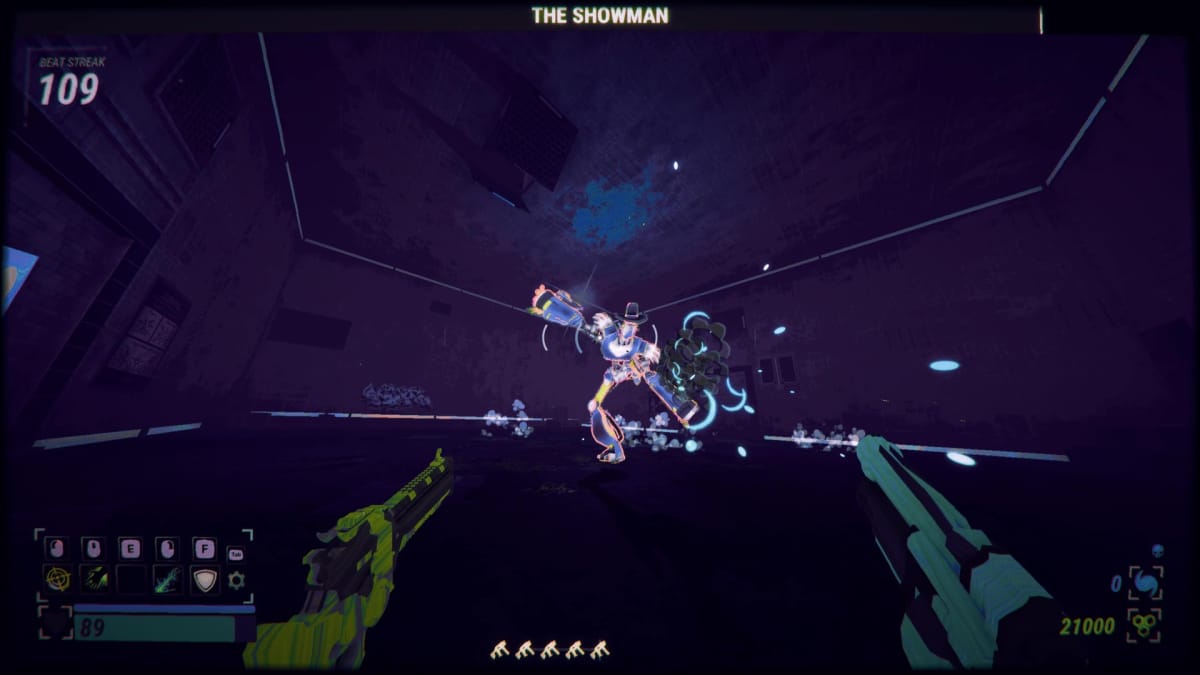 The player fighting the Showman boss in Robobeat