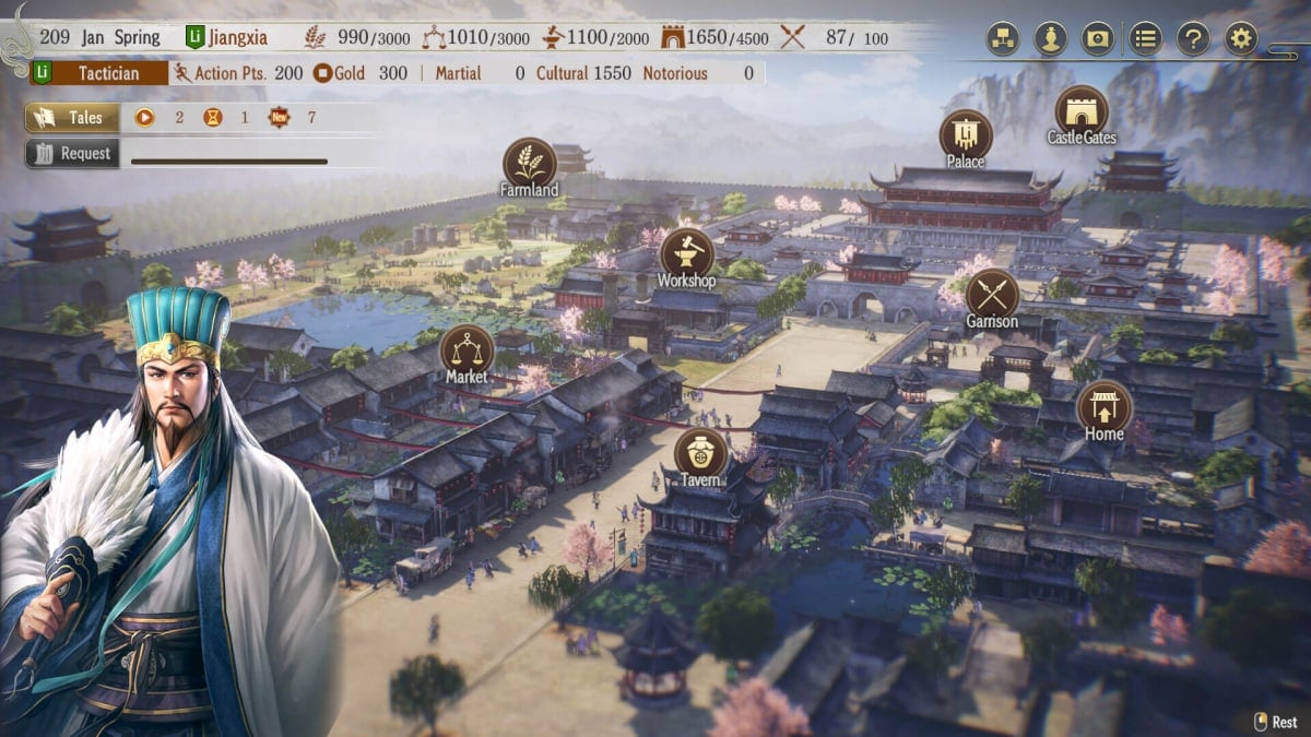 Zhuge Liang overseeing a strategic view of the map in Romance of the Three Kingdoms 8 Remake