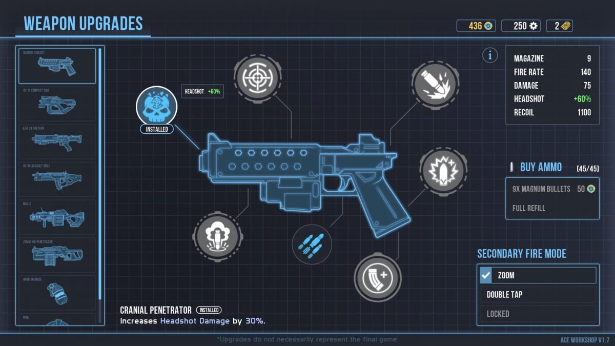 A look at weapon upgrades from Selaco.