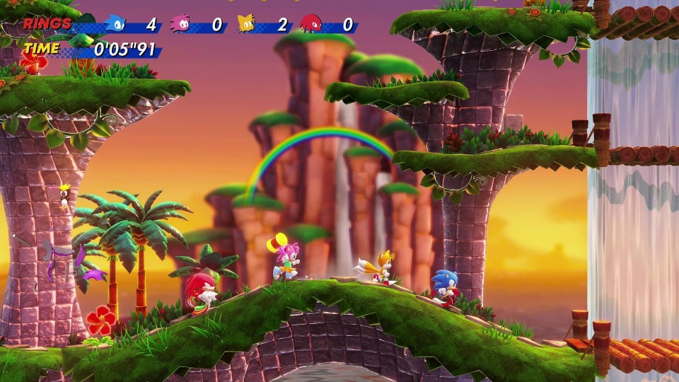 sonic superstars preview four leads walking through bridge island