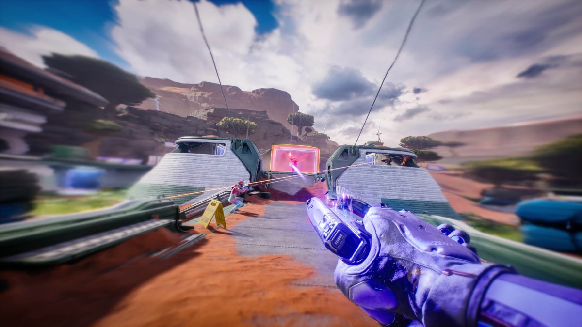 A player shooting into a shield in Splitgate 2