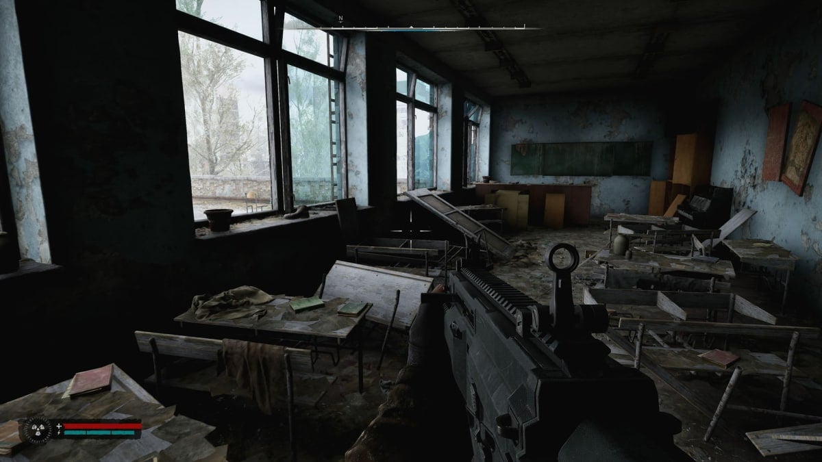 The protagonist walks through an abandoned building in Stalker 2: Heart of Chornobyl