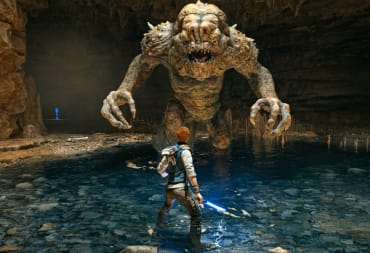 Cal Kestis facing off against a Rancor in Star Wars Jedi: Survivor