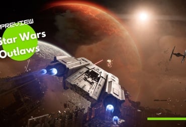 A space ship shooting lasers with a TIE Fighter on the right side of the screen.