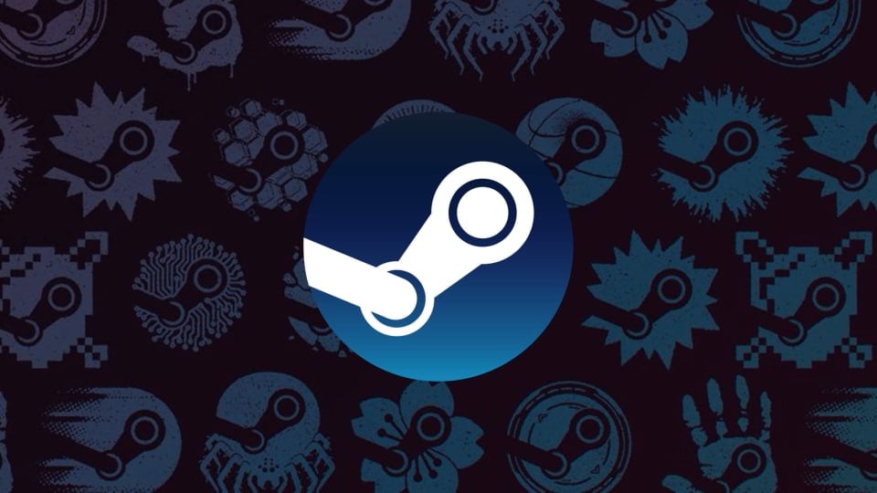 The Steam logo against a backdrop of other Steam logos