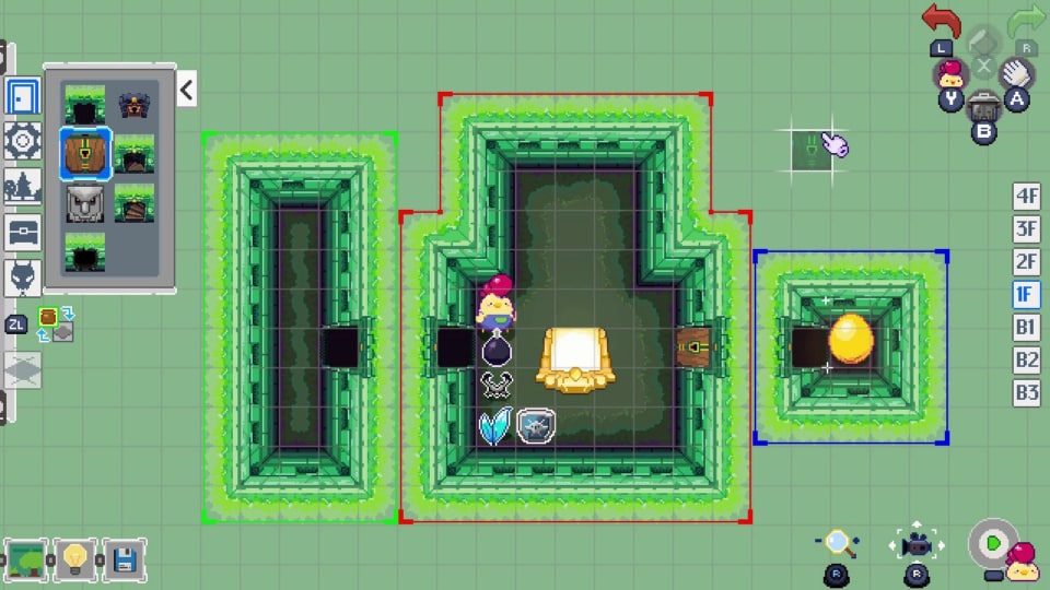 The basic dungeon editing mode in Super Dungeon Maker