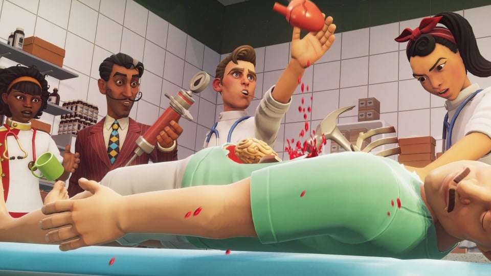 Surgeons performing surgery on a patient in Surgeon Simulator 2