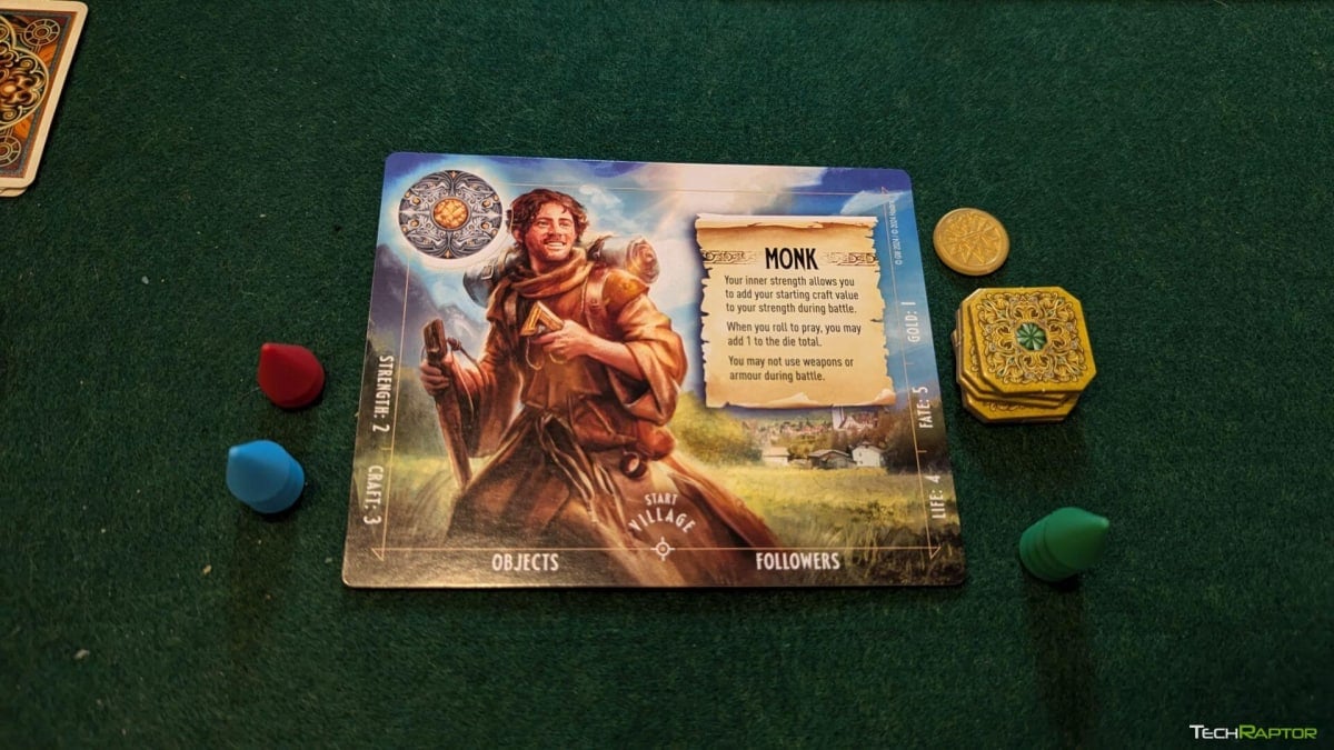 A character card in Talisman with the starting components