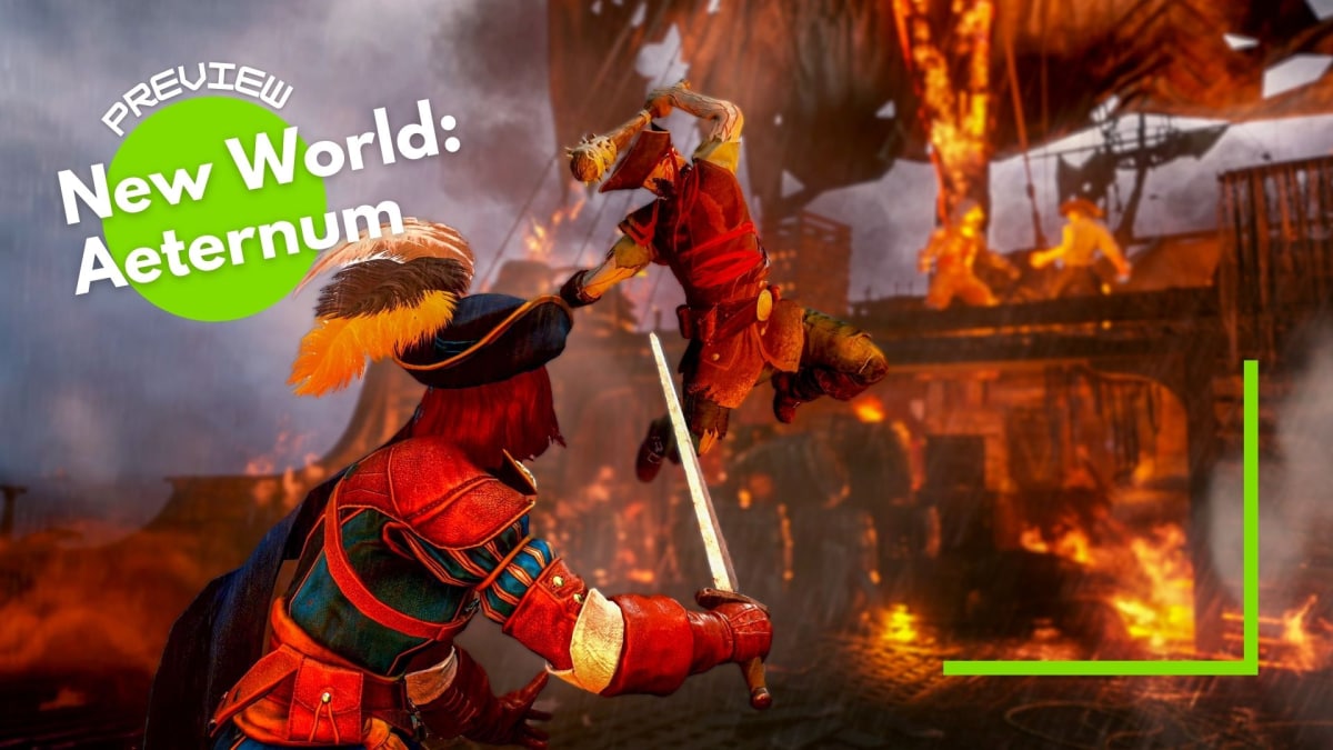 The player character braces themself against an enemy in New World: Aeternum