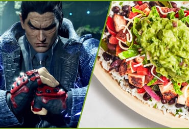 A shot of Tekken 8's Kazuya next to a Chipotle dish