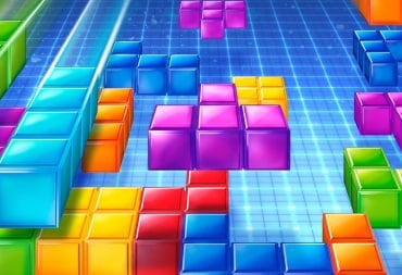 Blocks falling in artwork for a Ubisoft Tetris game, representing the signed copy of the NES version being auctioned off for charity