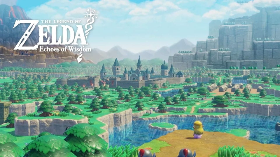 A shot of The Legend of Zelda: Echoes of Wisdom, showing Zelda looking out over the landscape