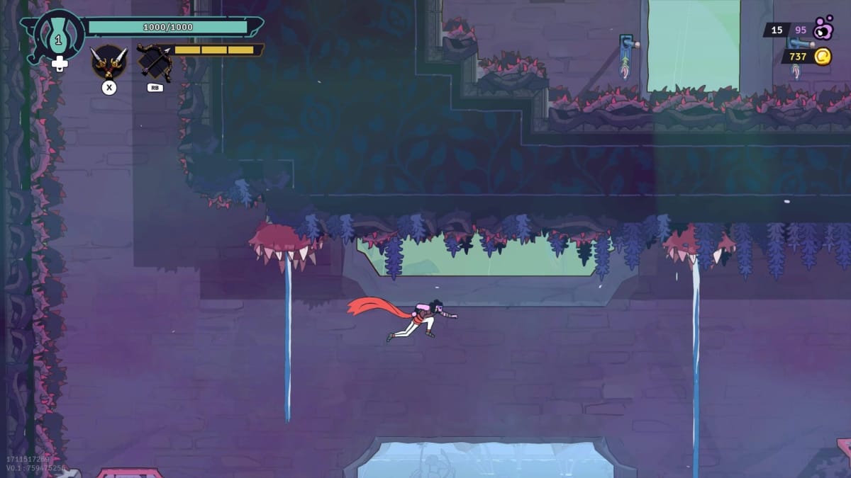 The Prince leaping across platforming hazards in the Gardens in The Rogue Prince of Persia