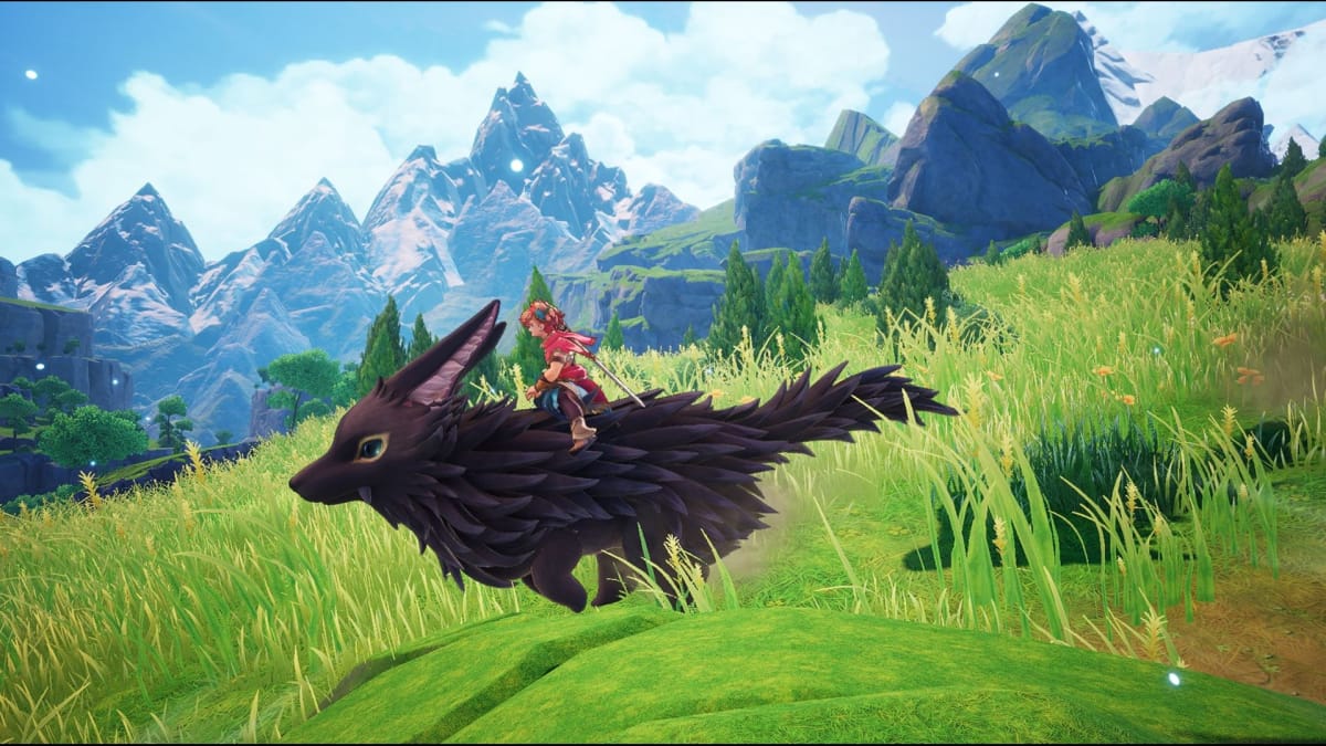 A hero riding a giant fox in Visions of Mana 