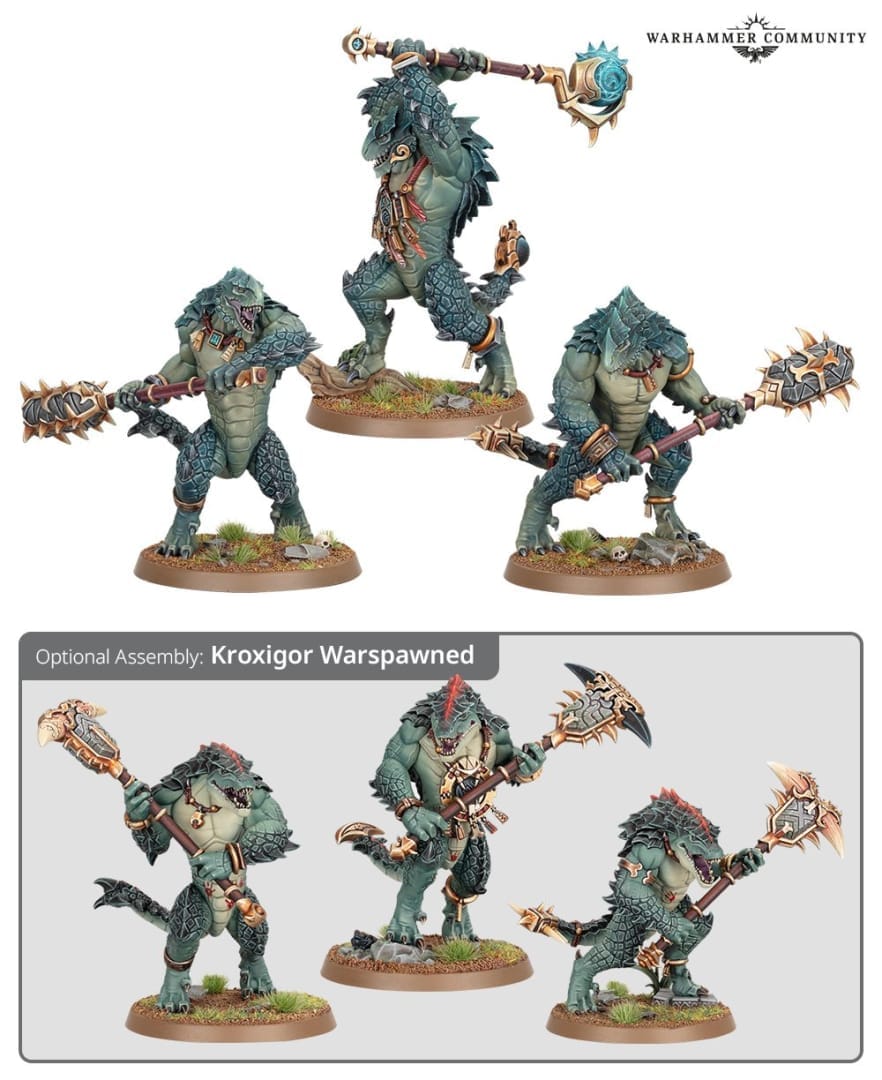 An image of the Warhammer Age of Sigmar Seraphon unit Kroxigor, featuring burly lizard men