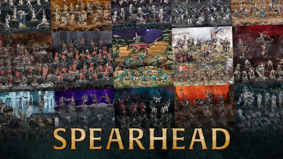 Warhammer Age of Sigmar Spearhead header that shows several of the various units that can compete in this mode