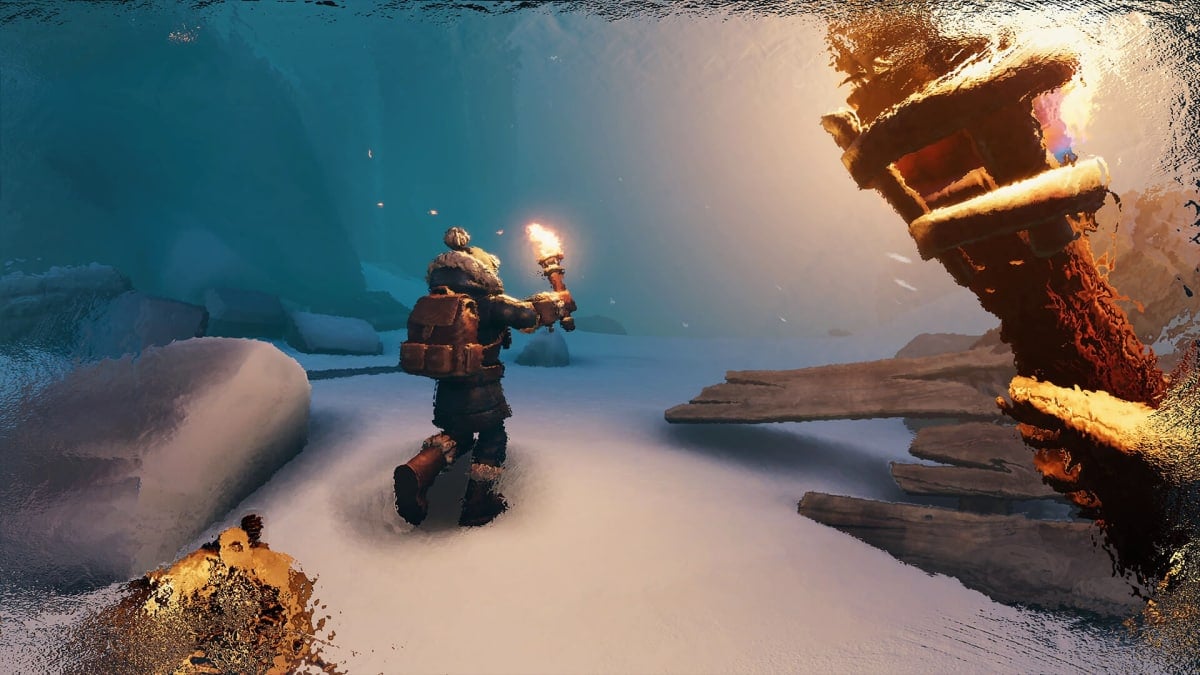 Players roaming a snowy landscape together in We Were Here Forever