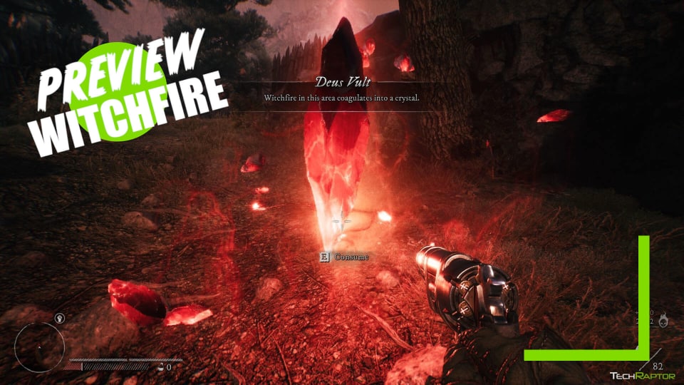 A gameplay screenshot of a reward crystal in Witchfire with the preview overlay