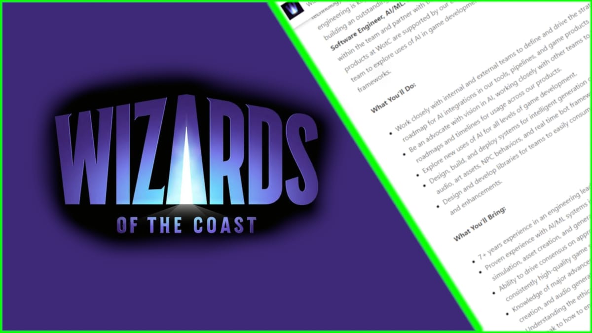 Wizards of the Coast Logo with the Job Listing for an AI Role