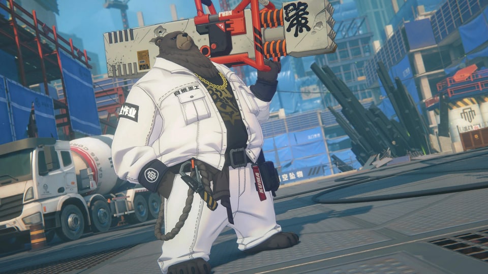 A bear character holding a giant bazooka-style weapon in Zenless Zone Zero