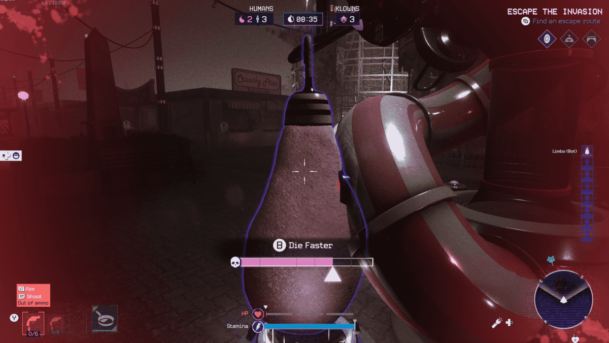 An in-game screenshot of Killer Klowns from Outer Space: The Game, showcasing the player trapped inside a cotton candy cocoon and close to death.